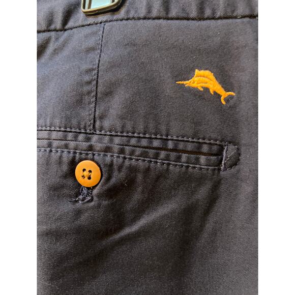 Tommy Bahama Men’s Blue Chino Shorts Size 38 Flat Front Casual Tan Logo Classic - Picture 3 of 4